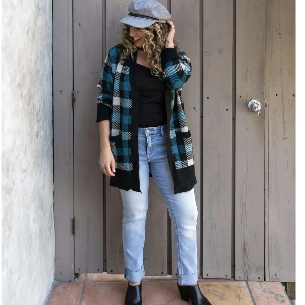 Peyton Open Front Cardigan Burgundy and Black | LuLaRoe - Picture 2 of 8